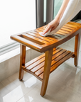 ZIONATHAN TEAK WOOD SHOWER BENCH WITH TOWEL HANDLES